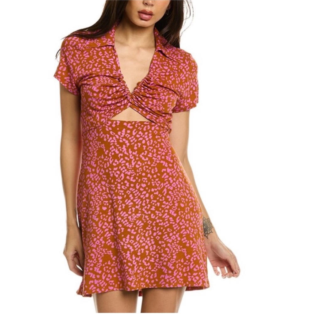 NWT Free People Dress Pink Marsaille Mini Cutout Wrap Leopard